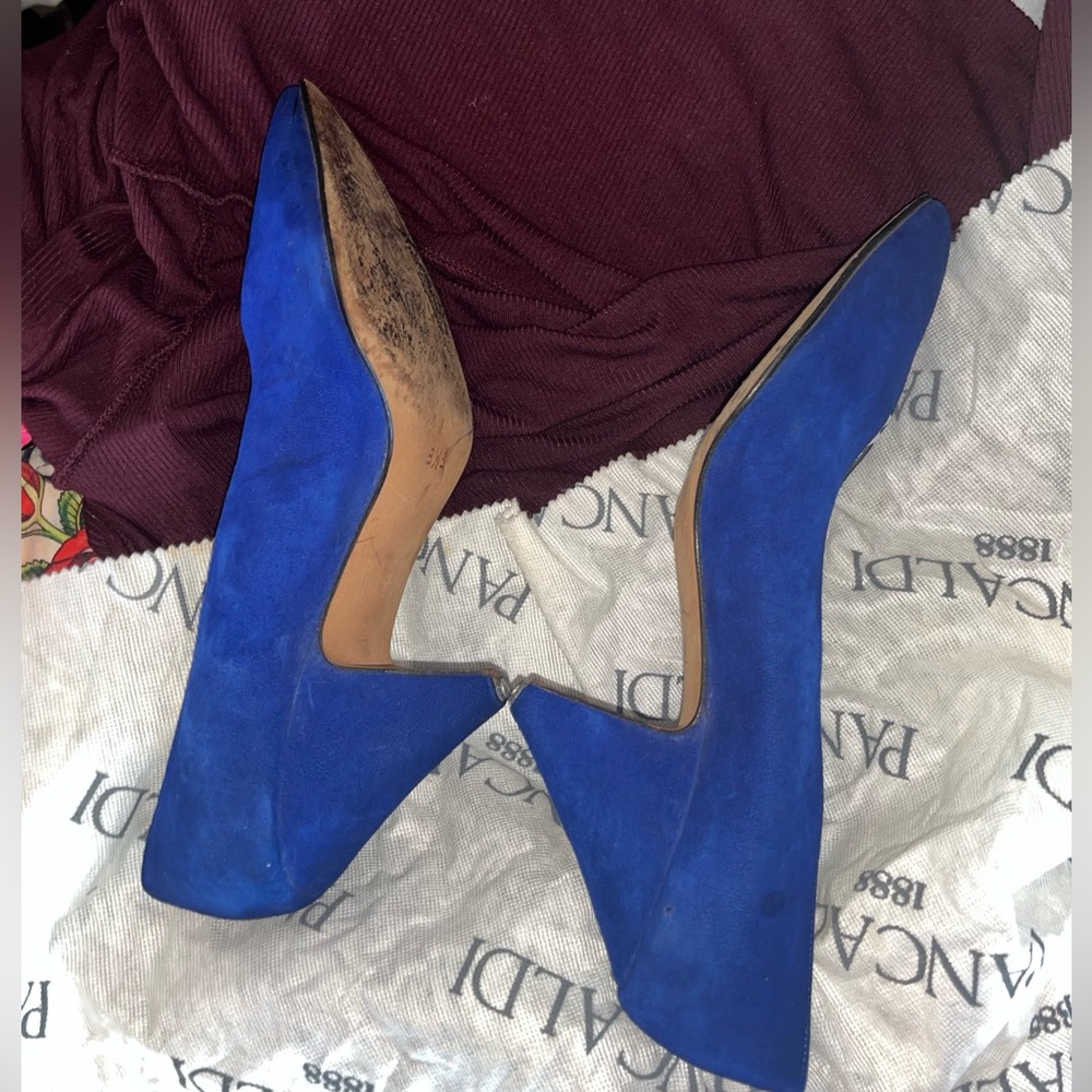 Vintage Pancaldi 1888 Cobalt Blue Suede Pumps~ Size 8.5 - Picture 7 of 9